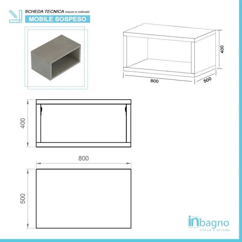 Mobile bagno sospeso aperto 80 cm Master grigio cemento