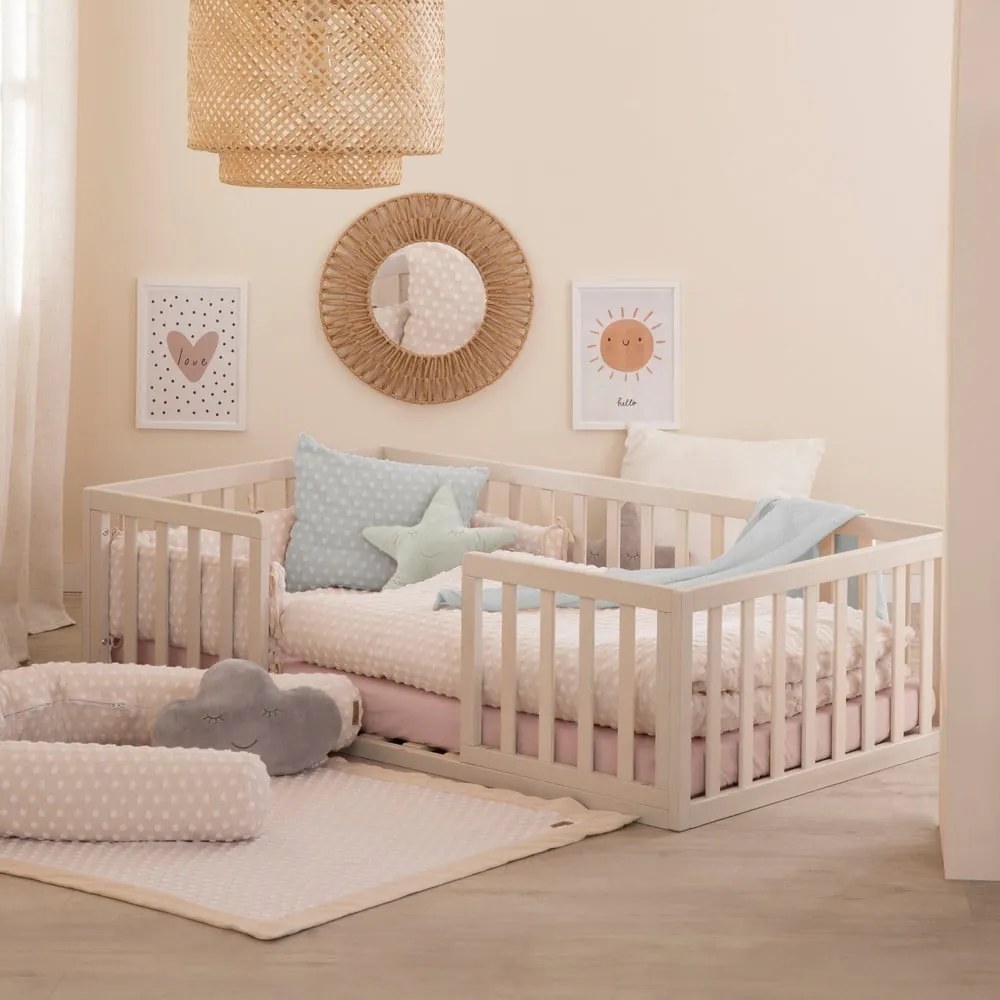 Set copripiumino e federa da bambini beige in misto cotone per culla 100x135 cm Frosty Almond – Roba