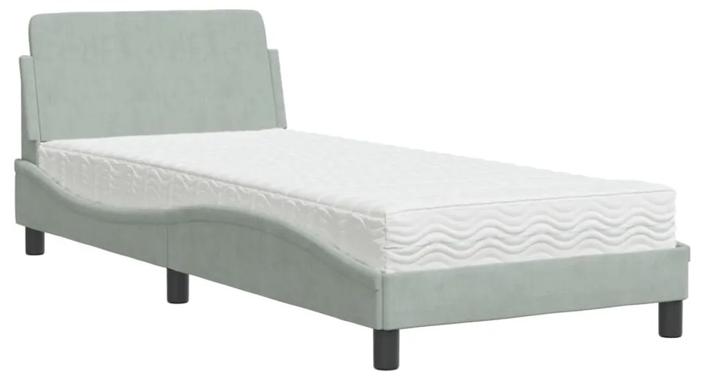 Letto con materasso grigio chiaro 90x200 cm in velluto