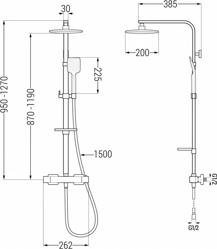 Mexen CQ62 set doccia esterno con soffione e miscelatore termostatico, cromo - 772506295-00