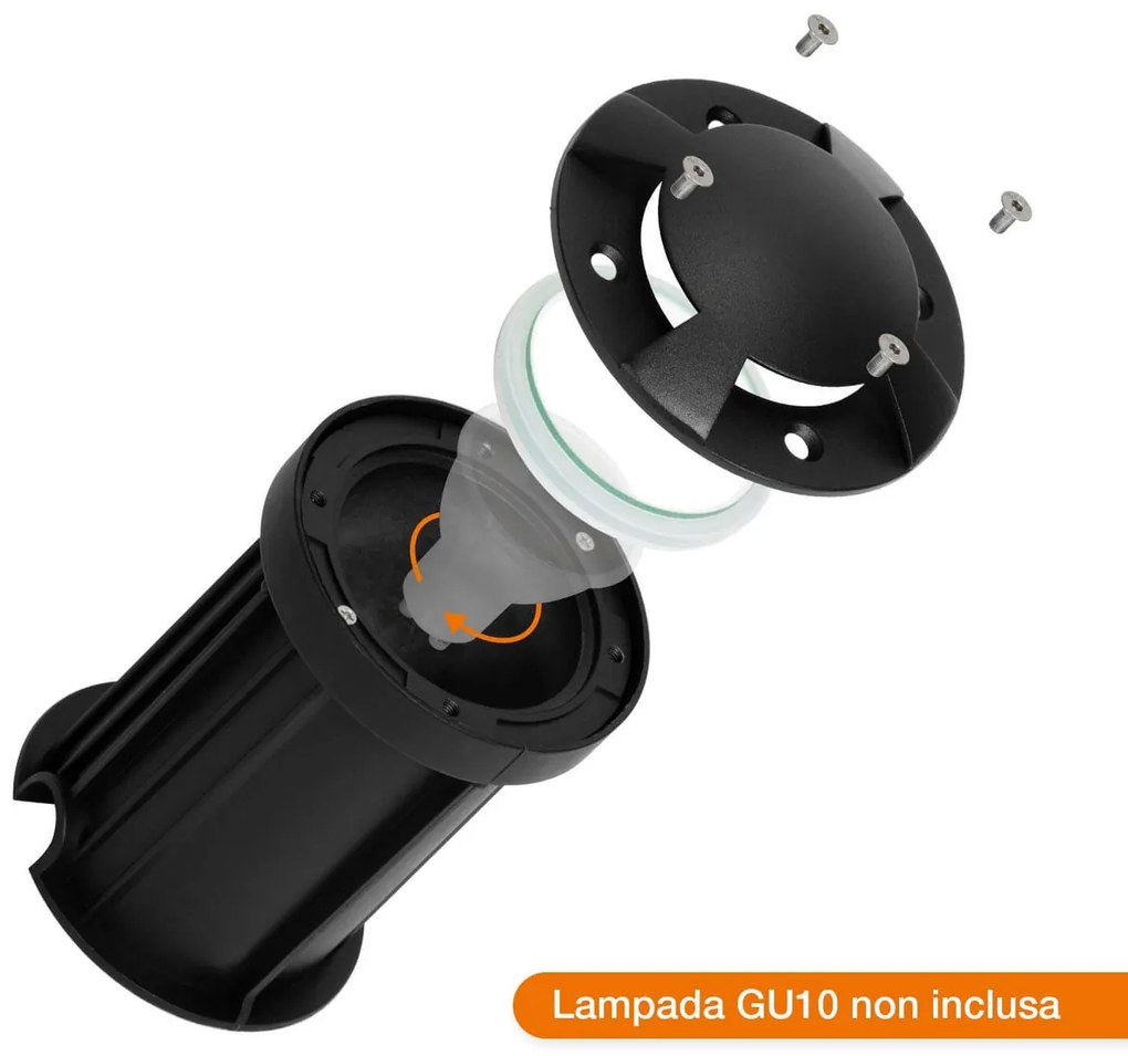Faretto Carrabile 4 Direzioni GU10 IP67 - NERO con doppio pressacavo