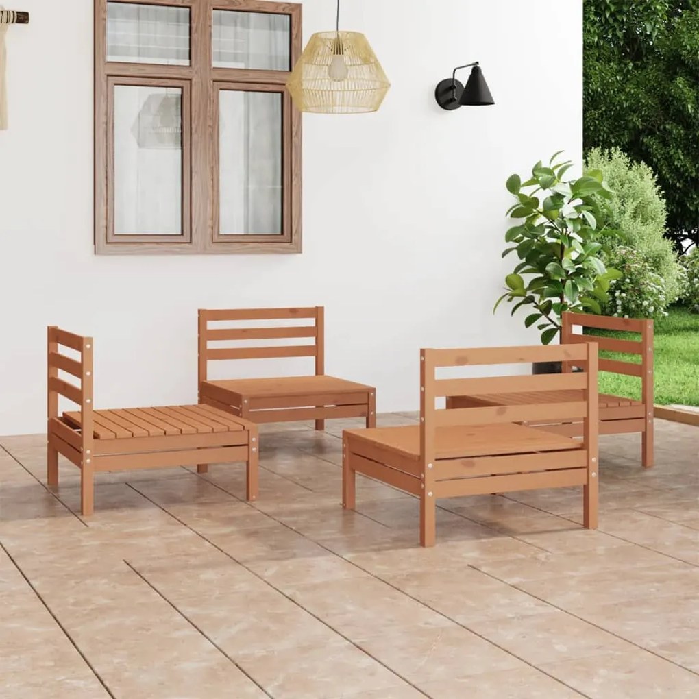 Set Divani da Giardino 4 pz Miele in Legno Massello di Pino