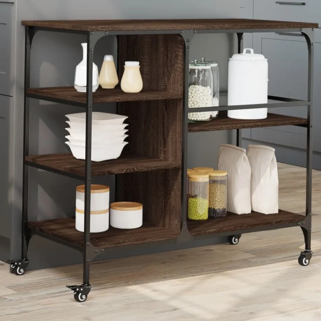 Carrello Cucina Rovere Marrone 100x45x89,5 Cm Legno Multistrato /