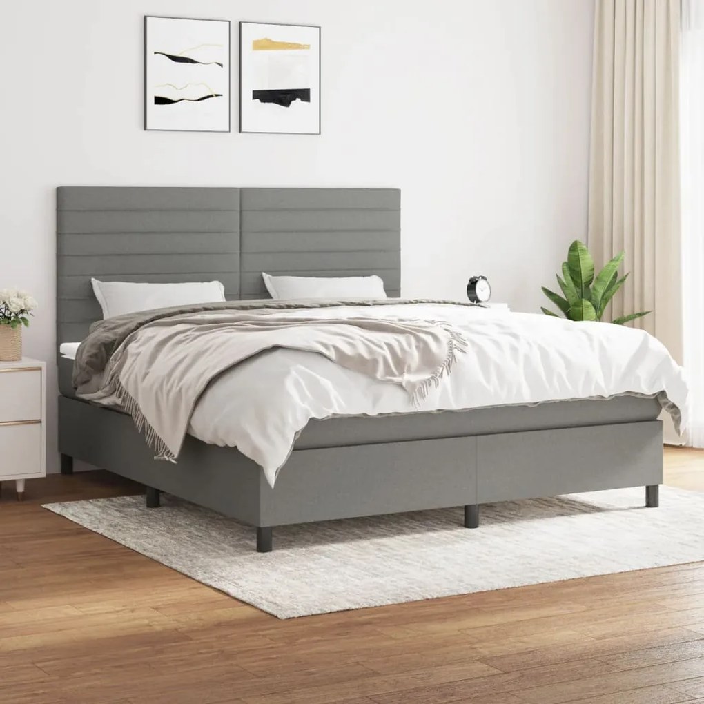 Giroletto A Molle Con Materasso Grigio Scuro 160x200 Cm Tessuto /