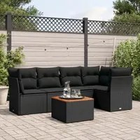 Set Divano da Giardino 6 pz con Cuscini Nero in Polyrattan 3223626