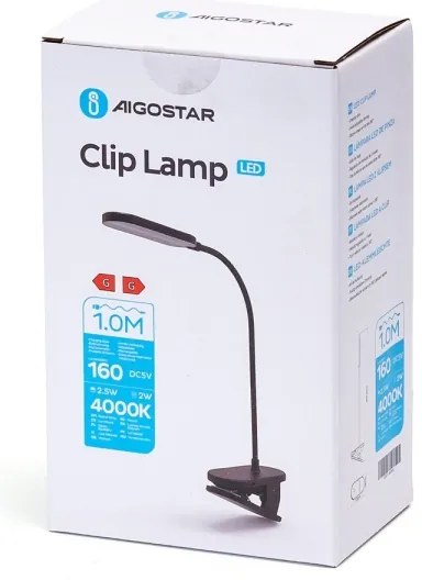 Aigostar - LED Lampada da tavolo ricaricabile dimmerabile con clip LED/2,5W/5V nero