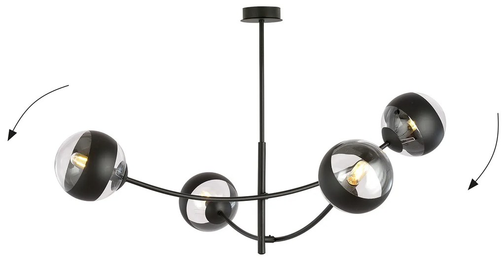 Plafoniera Contemporaneo Oceano Acciaio Nero 4 Luci E14 Ip20