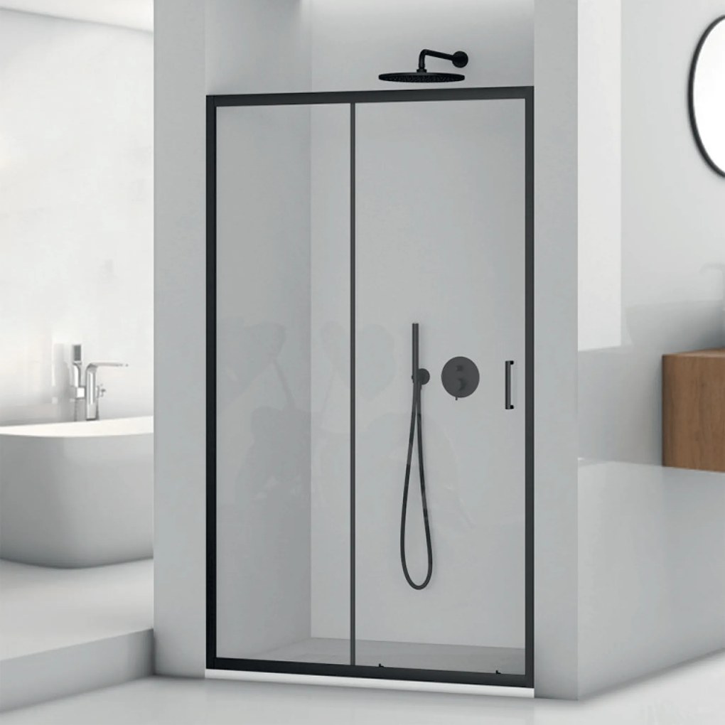 Box Doccia Scorrevole 140 Cm Feridras "T-Special" Nero Opaco/Vetro Trasparente