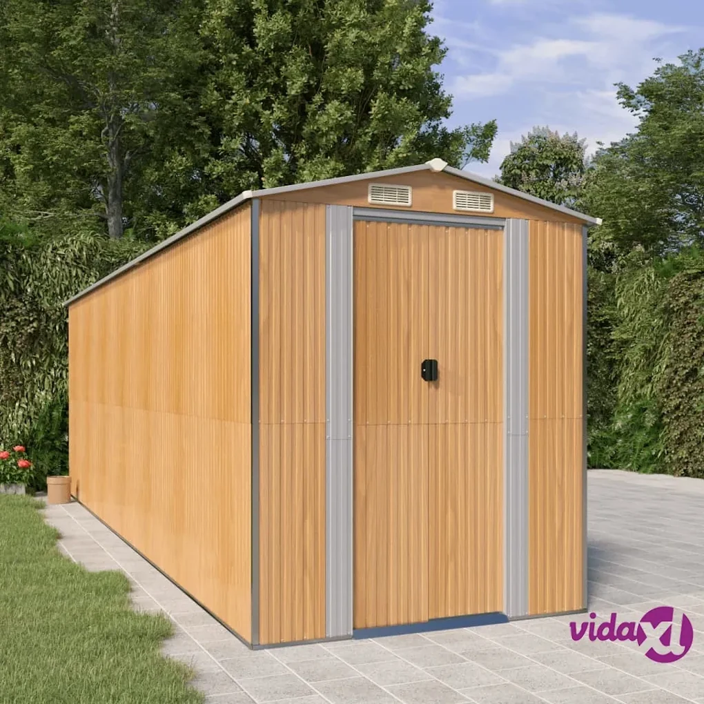 vidaXL Capanno Giardino Marrone Chiaro 192x606x223 cm Acciaio Zincato