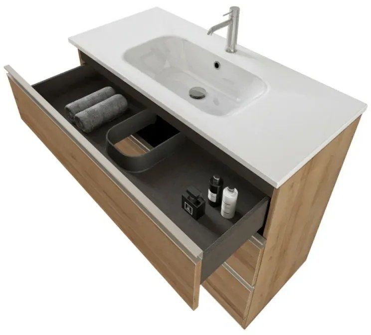 Mobile bagno a terra 100 cm Master rovere con lavabo e specchio