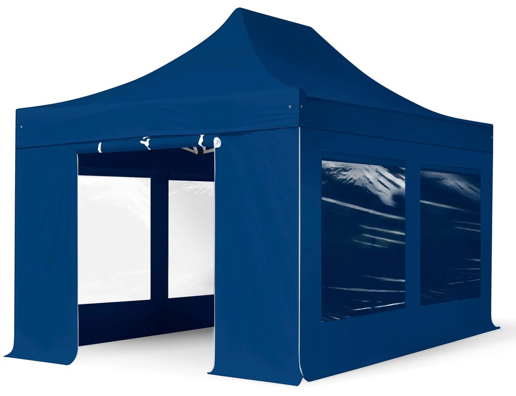 TOOLPORT 3x4,5m gazebo pieghevole PES con laterali (finestre panoramiche), PROFESSIONAL alluminio, blu - (600207)