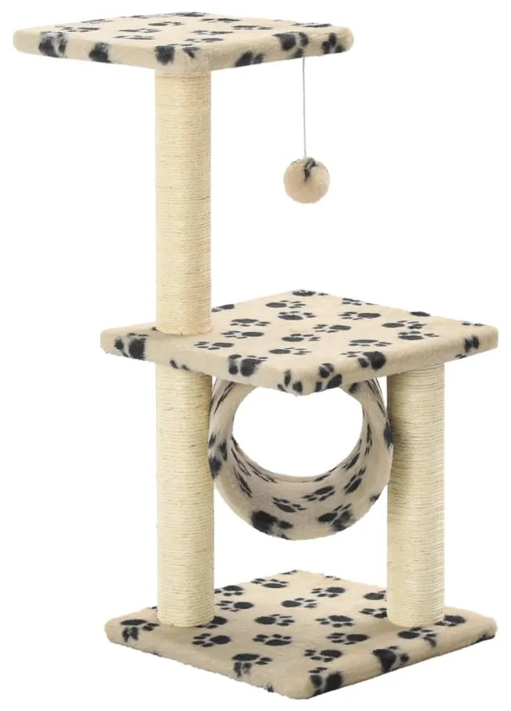 Albero per gatti e tiragraffi sisal 65 cm zampe stampate beige