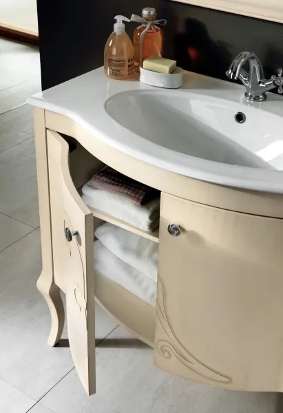 Mobile bagno classico MARTINA 90 cm - Avorio Decapč - 2 ante - Lavabo e specchio