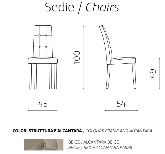 Sedia per cucina in tessuto alcantara Beige DOUGLAS set 2 pezzi