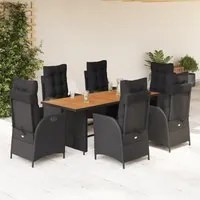 Set da Pranzo da Giardino 7 pz Nero con Cuscini in Polyrattan 3213368