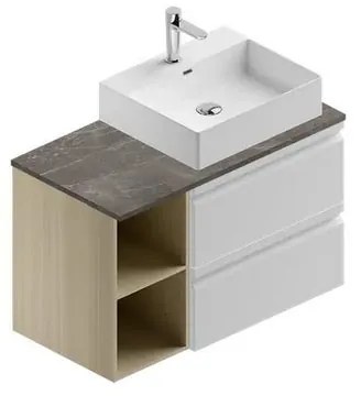 Mobile da bagno sotto lavabo Pull bianco-natura/grey laccato opaco L 90 x H 56 x P 46 cm 2 cassetti, lavabo non incluso