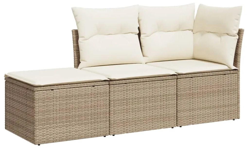 Set divano da giardino 3 pz con cuscini beige in polyrattan