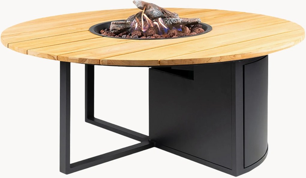 Tavolino da caffè rotondo da esterno Cosiloft con braciere e piano in legno di teak