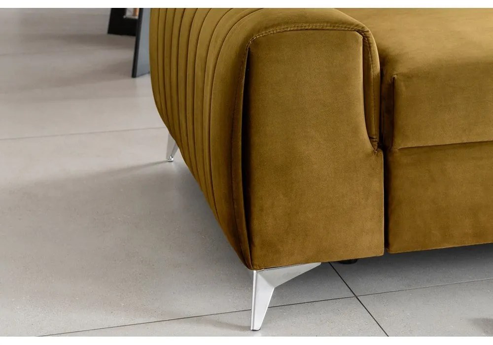 Divano color senape allungabile e rivestimento in velluto 261 cm Laurence – ELTAP