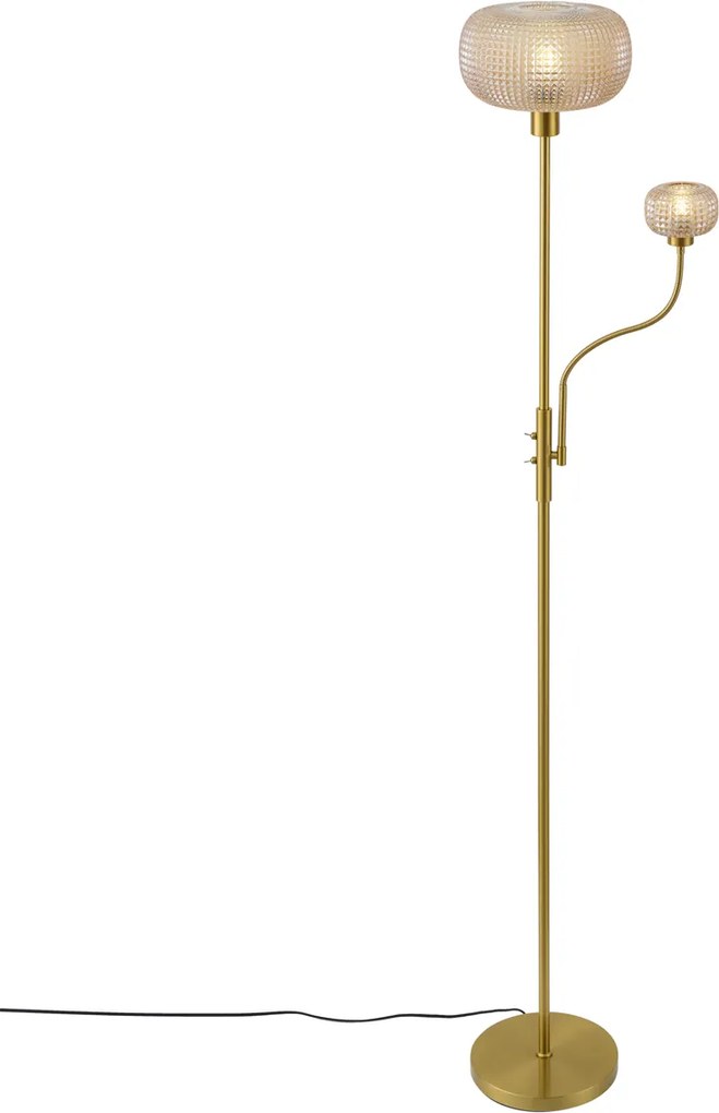 Lampada da terra smart in ottone con vetro ambrato 2 luci con WiFi - Brianna