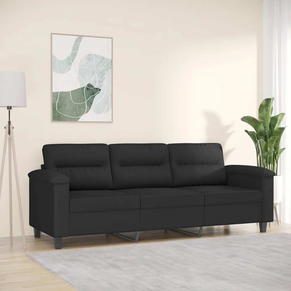 Divano A 3 Posti Nero 180 Cm İn Tessuto Microfibra /