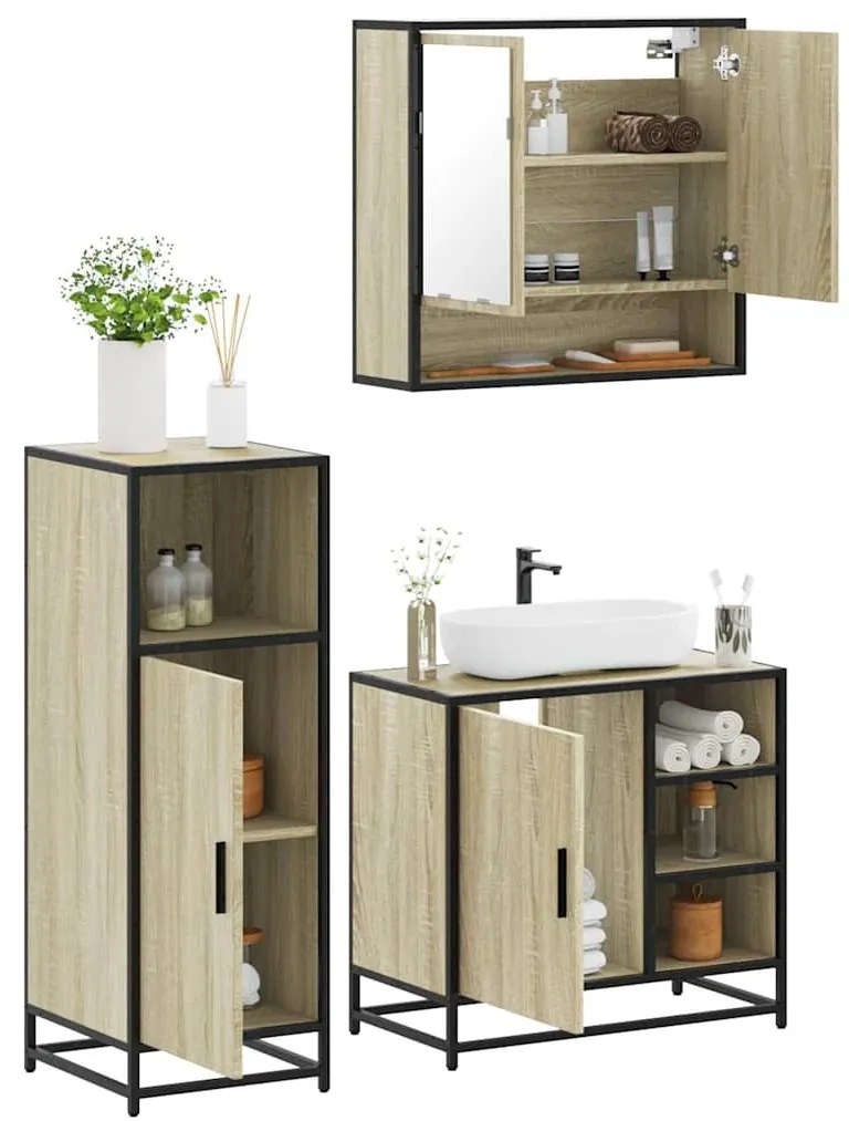 Set Mobili Da Bagno 3 Pz Rovere Sonoma İn Legno Multistrato /
