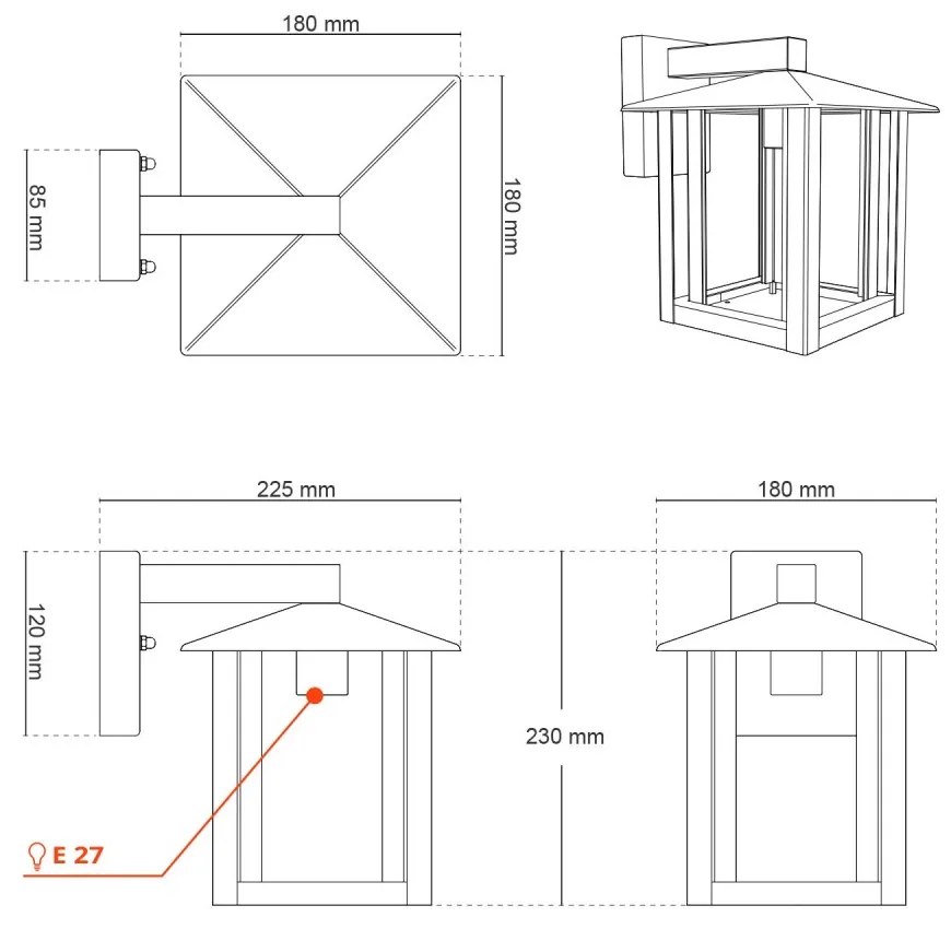 Applique Bianca E27, IP54 per Esterni - Serie PILLAR Base E27