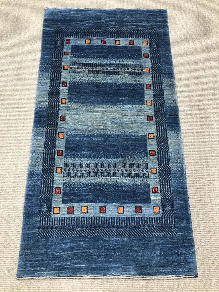 Loribaft Tappeto 70 x 140 Blu (Iran) Annodato A Mano