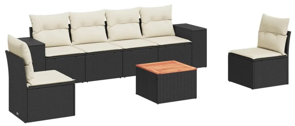 Set divani da giardino con cuscini 7pz nero polyrattan