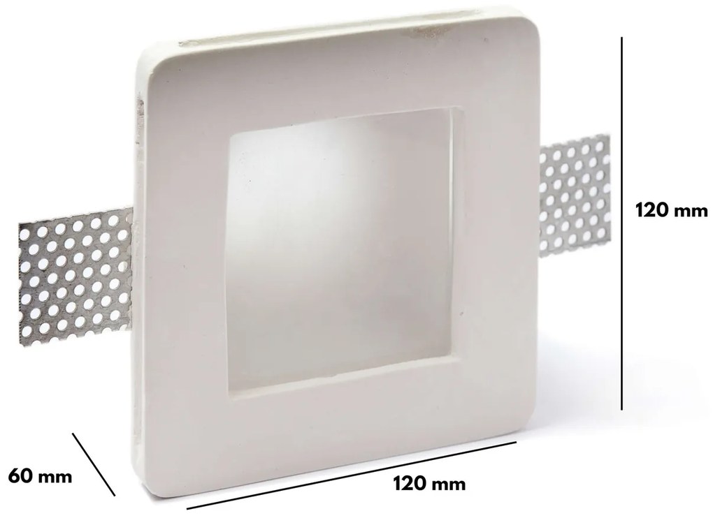 Portafaretto GU10 e MR16 in Gesso Pitturabile con Copertura Satinata Quadrato Ø120x120 mm