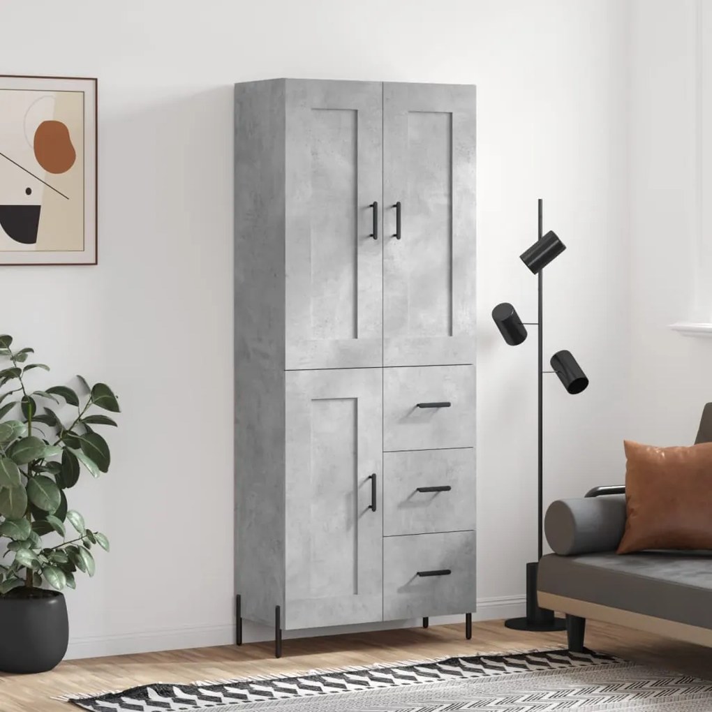 Credenza grigio cemento 69,5x34x180 cm in legno multistrato