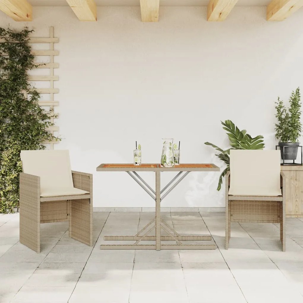 Set Da Bistrò 3 Pz Con Cuscini Beige İn Polyrattan /