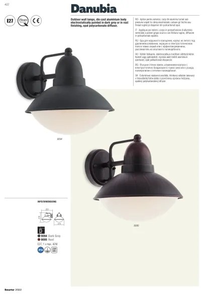 Redo 9095 - Applique da esterno DANUBIA 1xE27/42W/230V IP44