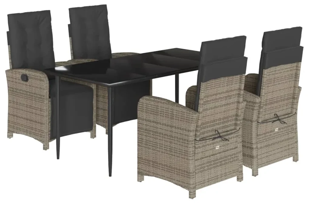 Set da pranzo da giardino 5 pz con cuscini in polyrattan grigio