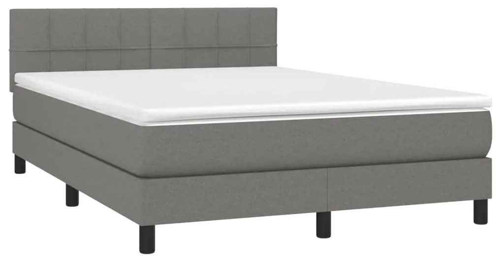 Letto a molle materasso e led grigio scuro 140x200cm in tessuto