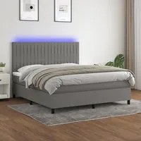 Letto a Molle Materasso e LED Grigio Scuro 160x200cm in Tessuto 3135046