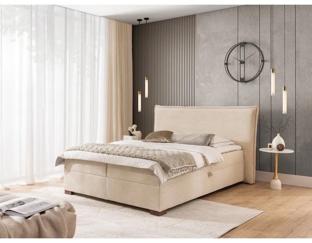 Letto boxspring beige con contenitore 140x200 cm Lysa – Ropez