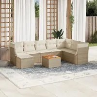 Set Divano da Giardino 9 pz con Cuscini Beige in Polyrattan 3223783