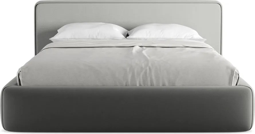 Letto matrimoniale imbottito grigio con contenitore con griglia 160x200 cm Kiana - Makamii