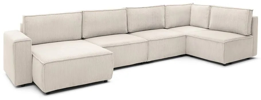 Divano a U angolare in velluto a coste color crema, angolo destro Nihad modular - Bobochic Paris