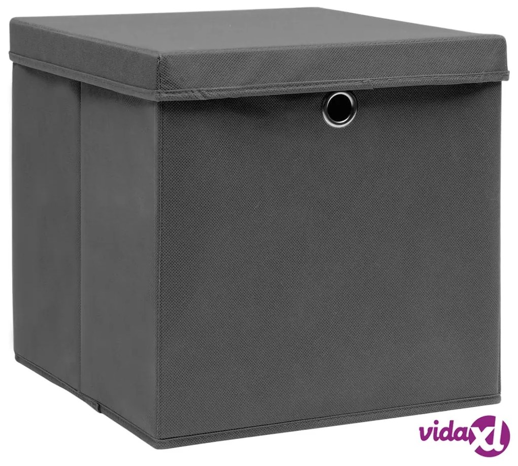 vidaXL Contenitori con Coperchi 4 pz 28x28x28 cm Grigio