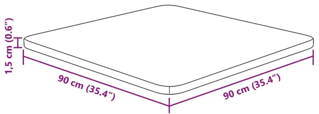 Piano tavolo quadrato 90x90x1,5 cm massello rovere non trattato