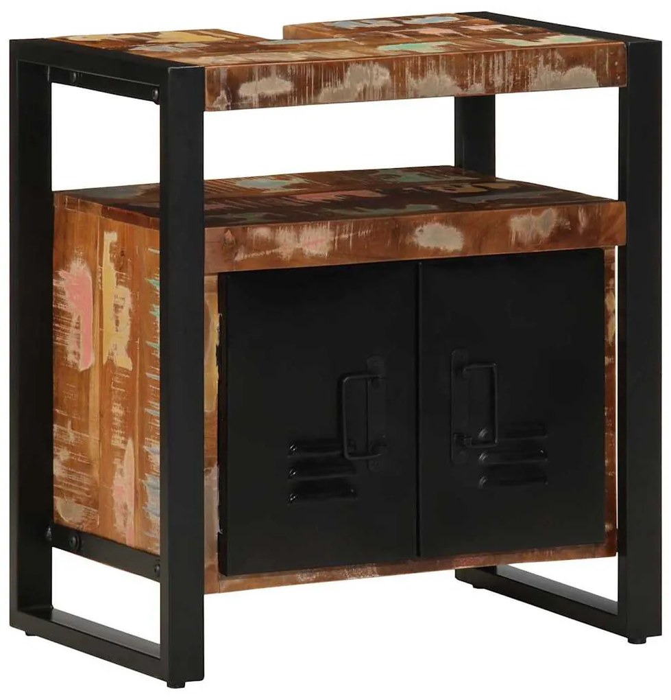 Mobile Da Bagno 55x35x60 Cm İn Legno Massello Di Recupero /