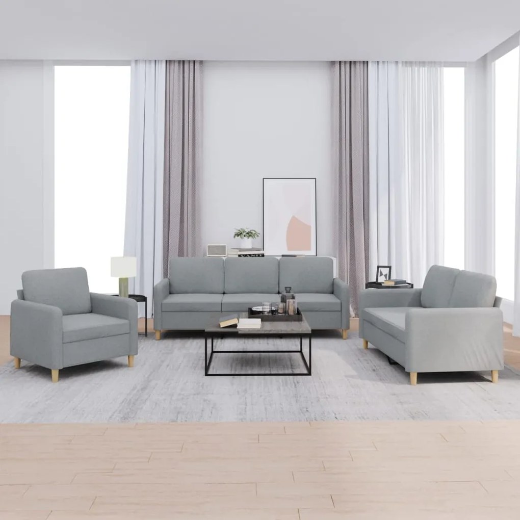 Set Di Divani 3 Pz Con Cuscini Grigio Chiaro İn Tessuto /