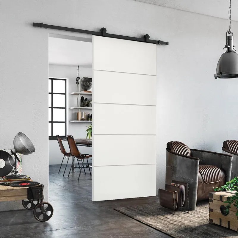 Porta scorrevole Fourlines in mdf bianco, L 93 x H 212 cm, con binario Industrial Reversibile