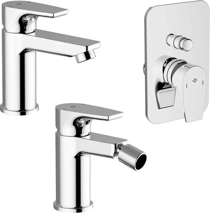 Set miscelatore lavabo bidet e doccia ad incasso con deviatore cromo lucido con piletta - Zyra