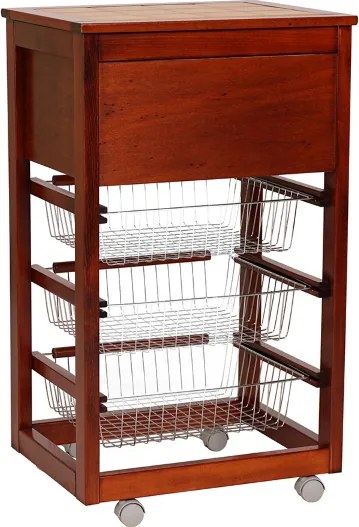 Carrello in legno portapane con cesti portafrutta LANDHELL Ciliegio