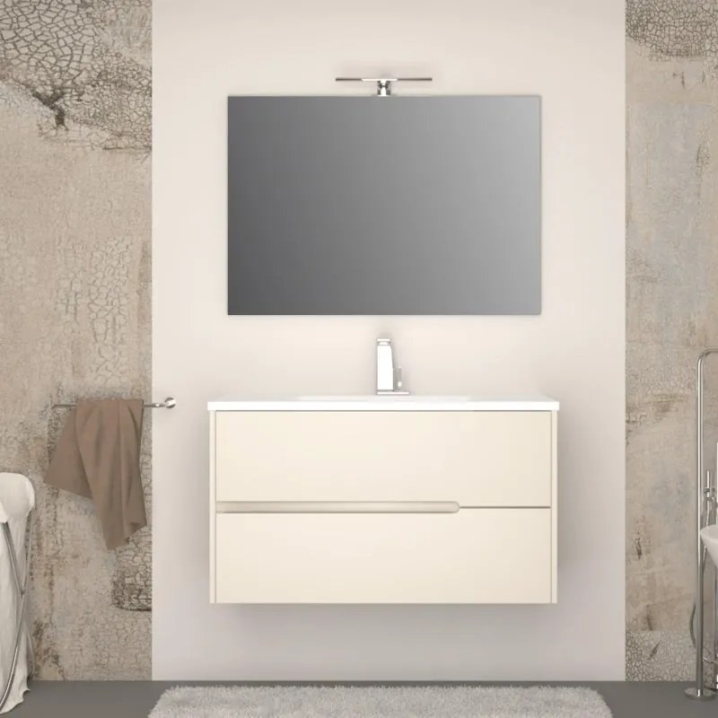 Mobile sottolavabo e lavabo con illuminazione Moresco per vasca centrale cotone L 100 x H 55 x P 46 cm