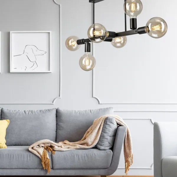 Lampadario a sospensione con supporto rigido ASTRID 6xE27/60W/230V nero