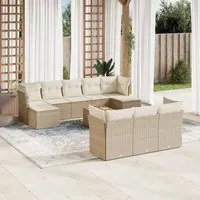 Set Divani da Giardino 11 pz con Cuscini Beige in Polyrattan 3223881